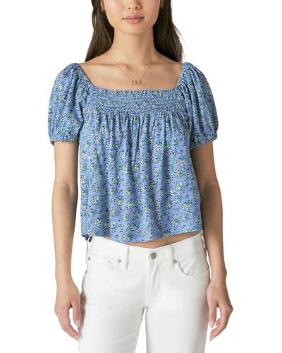 Lucky Brand Square Neck Printed Top - Blue