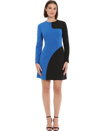 Donna Morgan Color Block Long Sleeve Mini Dress - Blue
