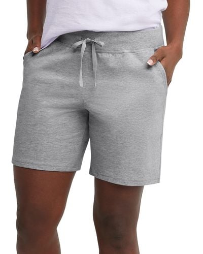 Hanes Jersey Pocket Short With Outside Drawcord - Gray