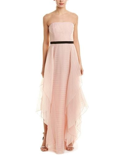 Halston Strapless Jacquard Gown With Dramatic Skirt Detail - Pink