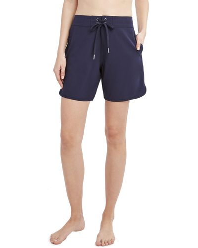 Nautica Standard Solid 7" Core Stretch Quick Dry Board Short Swimsuit Bottom With Adjustable Drawstring Waistband Cord - Blue