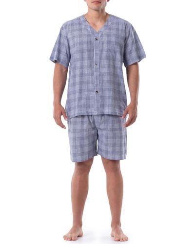Geoffrey Beene Broadcloth Short Sleeve Pajama Set - Blue