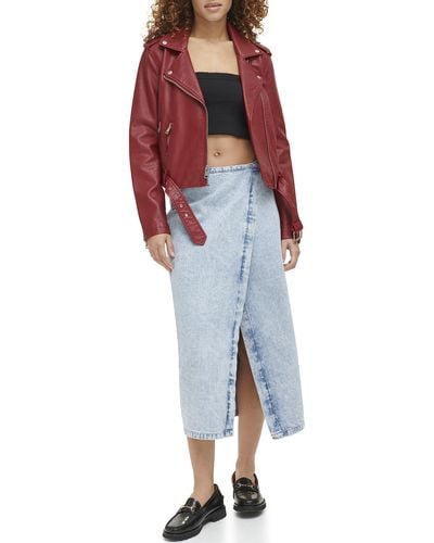 Levi's Faux Leather Belted Motorcycle Jacket - Red