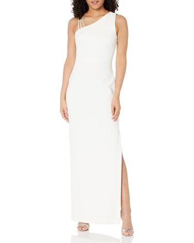 Calvin Klein One Shoulder Gown With Waist Ruch Maxi Dress - White