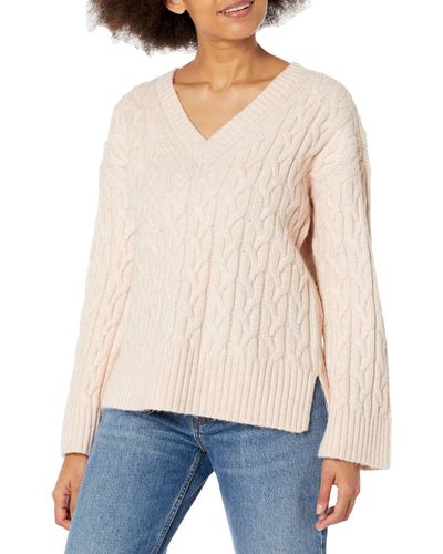 Calvin Klein V Neck Cable Long Sleeve Sweater - White