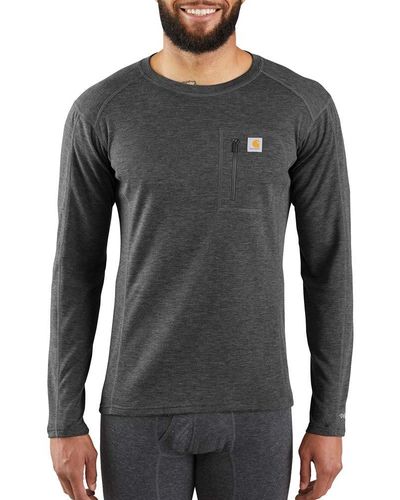 Carhartt Force Midweight Synthetic-wool Blend Base Layer Crewneck Pocket Top 2xl-tall Black Heather - Gray