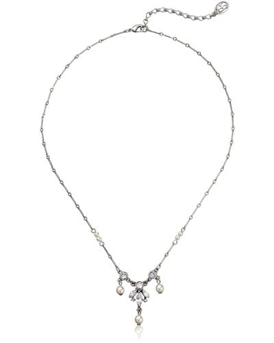 Ben-Amun Pearl And Crystal Drop Delicate Pendant Necklace - White