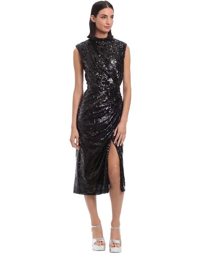 Donna Morgan Sequin Mock Neck Midi Dress With Slit - Black