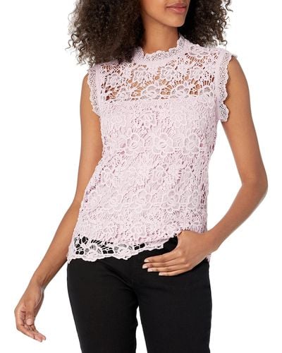 Nanette Lepore Sleeveless Mockneck Embroidered Lace Top With Exposed Zipper - White