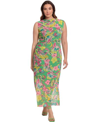 Donna Morgan Plus Size Side Pleat Maxi Dress With Gathered Neck And Asymmetric Shoulders - Green