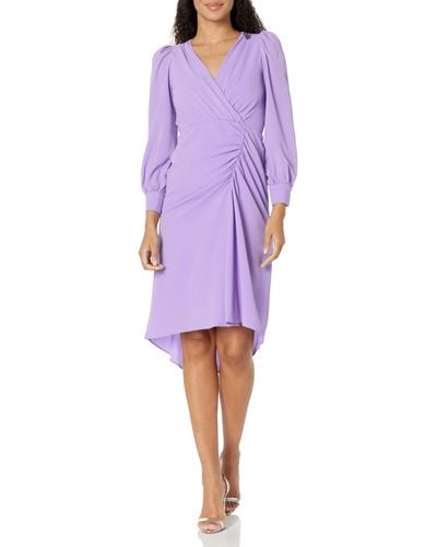 Maggy London Long Sleeve Bubble Crepe Dress Workwear Event Guest Of Wedding - Purple