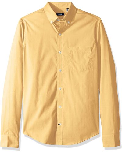 Izod Fit Button Down Long Sleeve Stretch Performance Solid Shirt - Yellow