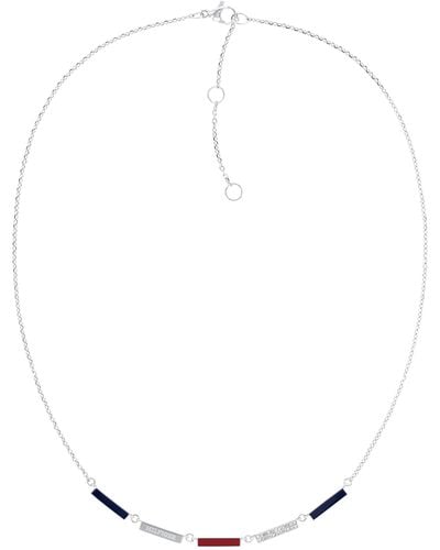 Tommy Hilfiger 16 Inch Stainless Steel Pendant Necklace With Blue And Red Enamel In Classic Look - White