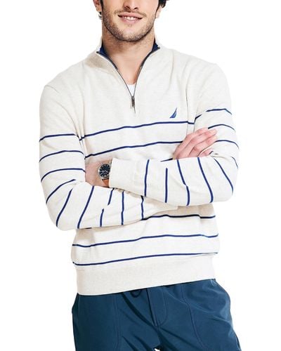 Nautica Navtech Striped Quarter-zip Sweater - White