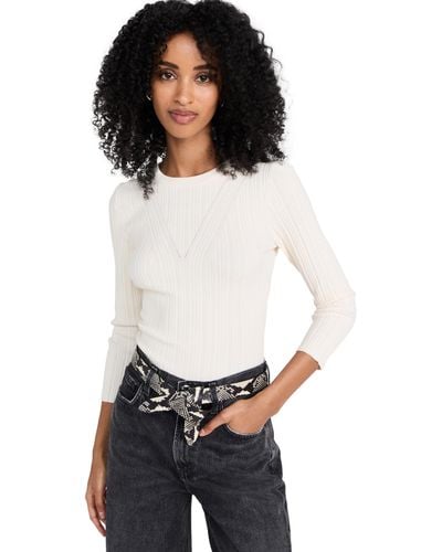 7 For All Mankind S Detailed Back Rib 3/4 Sleeve Top Sweatshirt - White