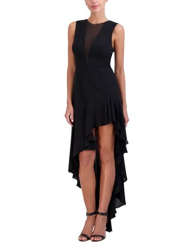 BCBGMAXAZRIA Sleeveless Illusion Neck High Low Evening Dress - Black