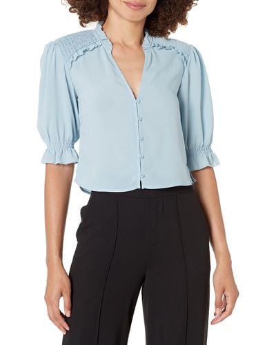 French Connection Crepe Light Cropped Top Button Down Shirt - Blue
