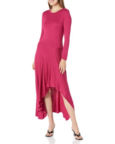 BCBGMAXAZRIA Long Sleeve Fit And Flare Dress With High Low Hem - Pink