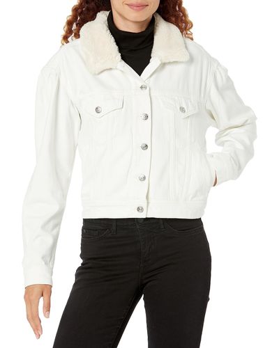 PAIGE Blythe Jacket W/puff Sleeve And Shearling Detail Silver Buttons Cropped In Tonal Ecru - White