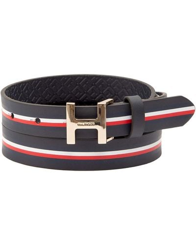 Tommy Hilfiger Monogram H Buckle Fashion Leather Belt - Black