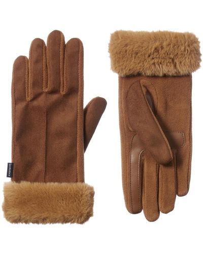 Isotoner 's Recycled Microsuede Gloves With Fur Cuff - Brown