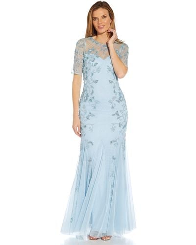 Adrianna Papell Beaded Gown With Godets - Blue
