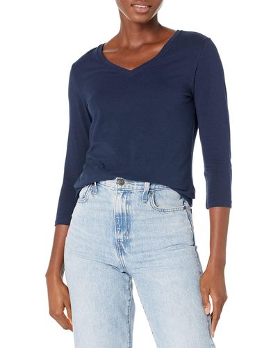 Amazon Essentials 3/4 Sleeve V-Neck T-Shirt Fashion-t-Shirts - Azul