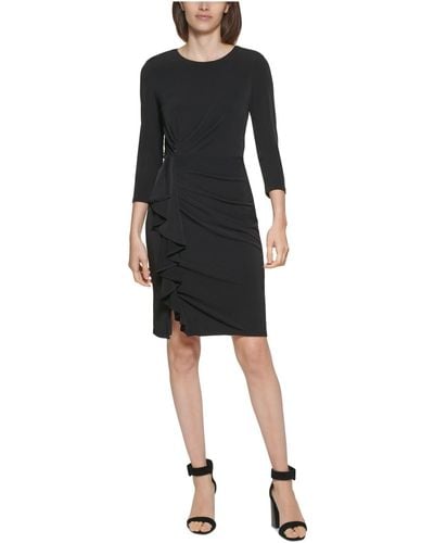 Calvin Klein Long Sleeve Jersey Dress With Ruching - Black