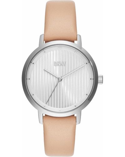 DKNY The Modernist Three-hand Silver And Brown Leather Band Dress Watch - White