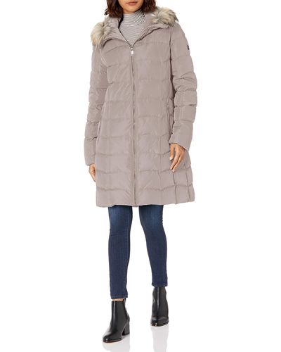 Calvin Klein Quilted Faux Fur Trim Hooded Puffer Coat - Natural
