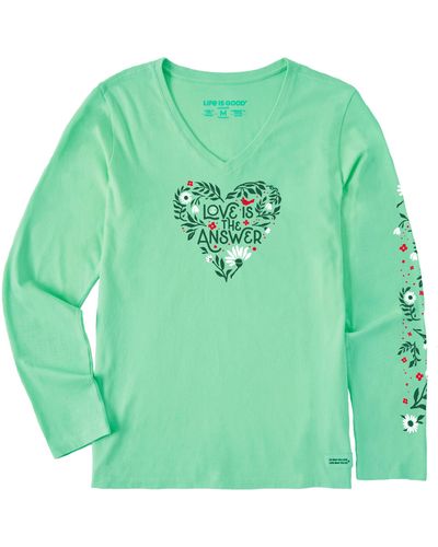 Life Is Good. Love Is The Answer Heart Cotton Tee - Green