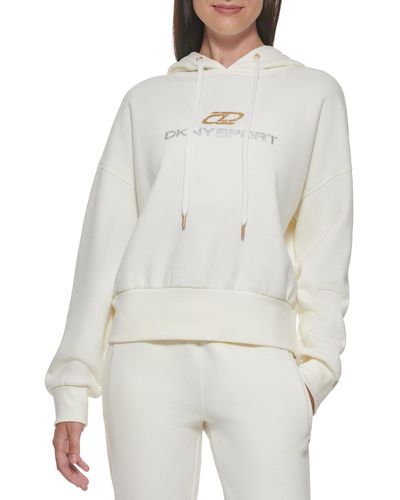DKNY Sport Fleece Long Sleeve Logo Hoodie - White