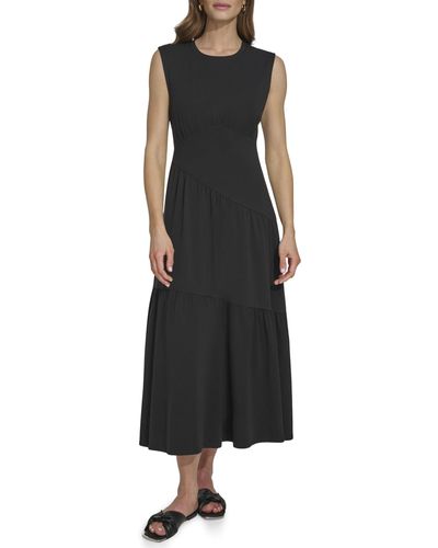 DKNY Tiered Jewel Neck Sleeveless Dress - Black