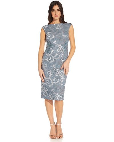 Adrianna Papell Embroidered Lace Midi Dress - Blue