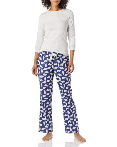 Amazon Essentials Lightweight Flannel Trouser And Long-sleeve T-shirt Sleep Set - Blue