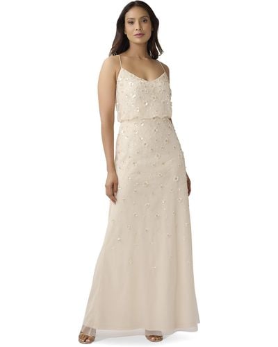 Adrianna Papell 3d Beaded Floral Gown - Natural