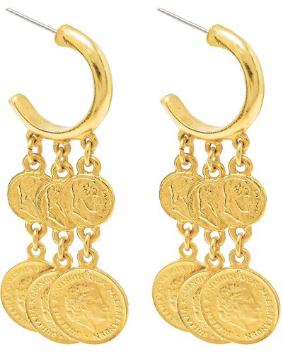Ben-Amun Multi Coin Dangle Hoop Earrings 24k Gold Plated Made In New York - Metallic