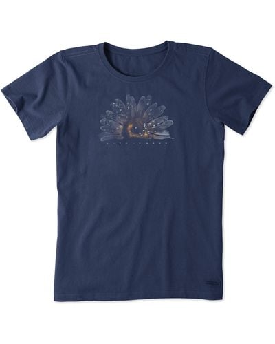 Life Is Good. Standard Crusher Graphic T-shirt Watercolor Daisy Birds - Blue