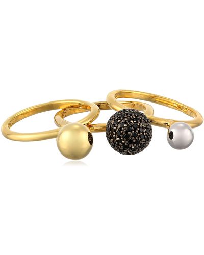 Noir Jewelry Gold Black Three Sphere Set Ring - Metallic