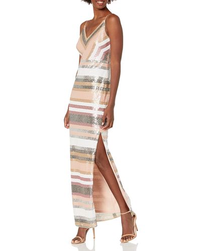 Adrianna Papell Striped Sequin Dress - White