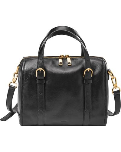 Fossil Carlie Leather Satchel Purse Handbag - Black