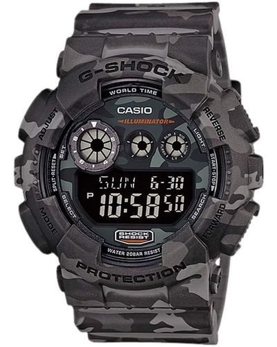 G-Shock Xl Series G-shock Quartz 200m Wr Shock Resistant Resin Color: Gray Camo - Black