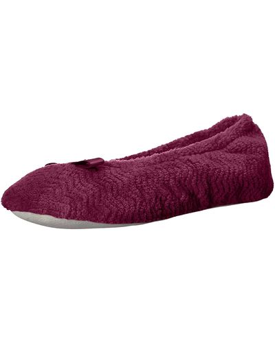 Isotoner Women's Chevron Microterry Ballerina - Breathable, Chic Bow, Secure Fit, Machine Washable - Purple