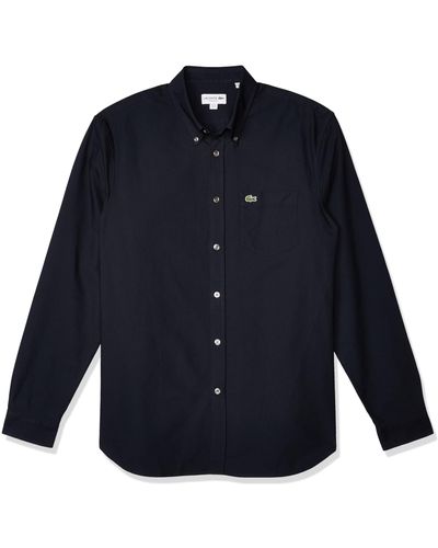 Lacoste Long Sleeve Regular Fit Oxford Button Down Shirt - Blue