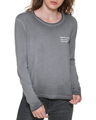 DKNY Long Sleeve Simple Logo Print Sweatshirt - Gray