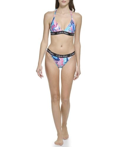 Calvin Klein Standard Triangle Bra Top Removable Soft Cups Mid-rise Bottom 2 Piece Set - Multicolor