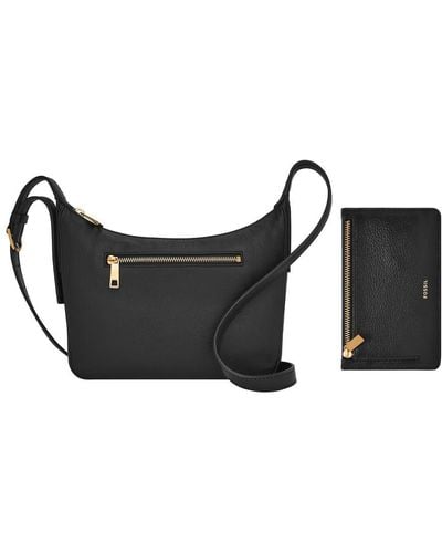 Fossil Logan Leather Wallet Slim Minimalist Zip Card Case With Keychain Cecilia Leather Small Crossbody Purse Handbag - Black