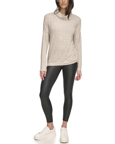 Andrew Marc Long Sleeve Cozy Knit Cowl Neck Top - Natural