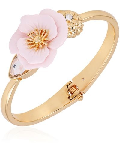 Guess Goldtone Pink Flower Statement Hinge Bracelet - Metallic