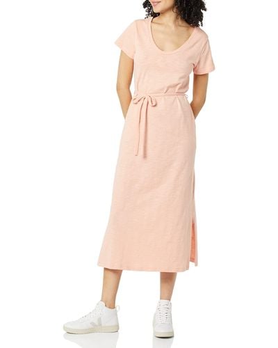 Amazon Essentials Short-sleeved Belted Midi T-shirt Dress - Pink